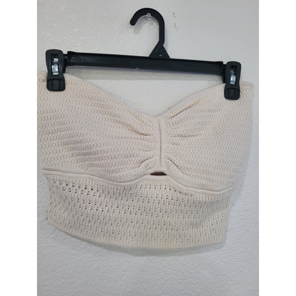 American Eagle Cream Knit Tube Top XL Strapless Keyhole Crop Bandeau OffWhite #2
